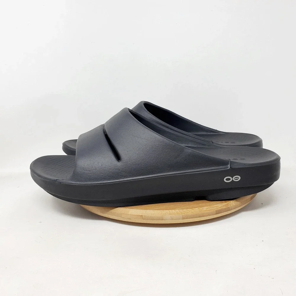 Oofos Sandals Mens 11 Ooahh Black Slide Recovery Sport Pool Beach Slip On Shoes